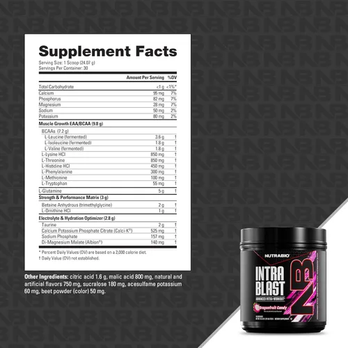 Miniatura 4 de NutraBio Intra Blast Bcaa - Suplemento de aminoácidos en polvo, mezcla de electrolitos e hidratación, intra, preentrenamiento y recuperación