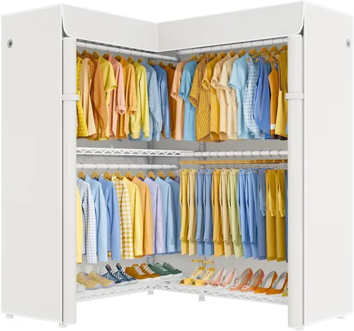 Miniatura 17 de ULIFHOME E15C Pro - Perchero en forma de L para esquina, perchero independiente para colgar ropa, sistema de armario resistente de 48.8 pulgadas