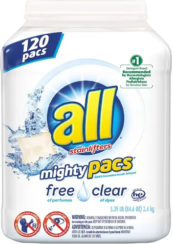 Producto de 2 unidades de detergente para ropa Mighty Pacs Free & Clear (120 unidades) – Detergentes para ropa [ahorro a granel]