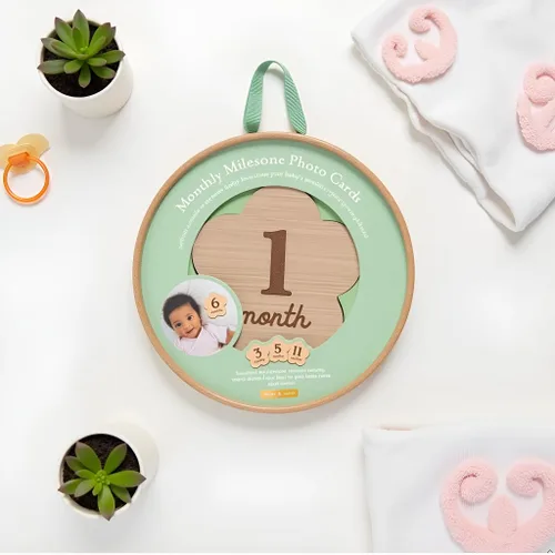 Miniatura 3 de Kate & Milo Accesorios de hitos de flores, discos de anuncio de bebé de doble cara, anuncio de niña, accesorio para fotos para viaje mensual