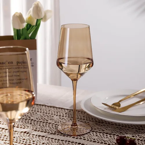 Miniatura 2 de Physkoa Juego de copas de vino de color ámbar de 6 a 16 onzas, copas de vino marrón con tallo largo alto y parte inferior de tulipán, cristalería
