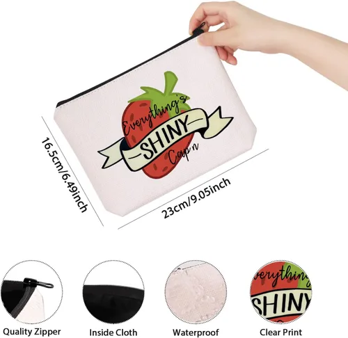 Miniatura 2 de TSOTMO Firefly Serenity Everything's Shiny Cute Strawberry Zipper Pouch Bolsa de maquillaje, Beige, Gorra brillante