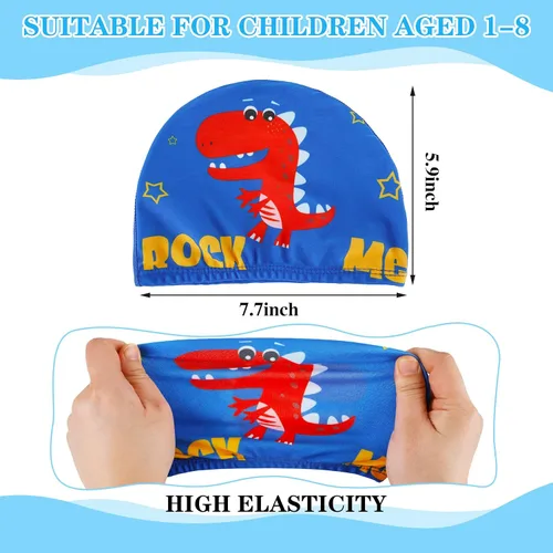 Miniatura 3 de Geyoga 3 piezas de gorras de natación para niños y niñas, gorras de natación para niños de 2 a 12 años, gorro de natación para piscina, gorro de Azul