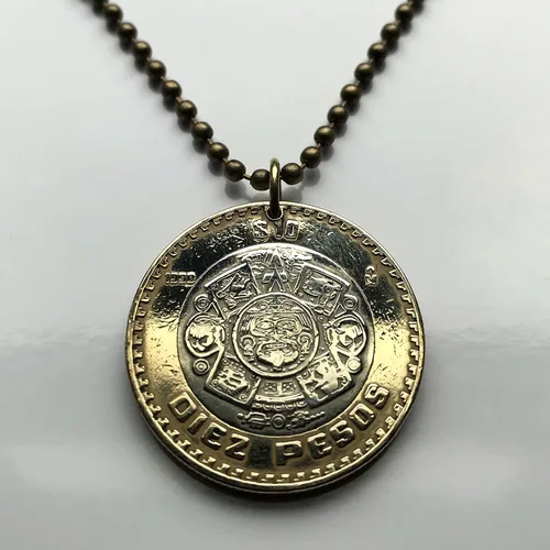 Miniatura 5 de 2021 México 10 Pesos moneda colgante azteca sol calendario piedra del sol piedra del sol escultura Méxica Tonatiuh Tlaltecuhtli Yohualtecuhtli