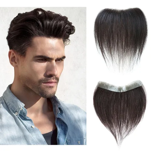 Miniatura 8 de Extensión frontal de cabello rubio claro para hombres, extensión de cabello lacio con pérdida de línea de cabello humano con cinta adhesiva