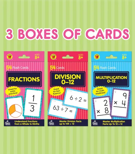 Miniatura 2 de Carson Dellosa Education Tarjetas flash de división, fracciones y multiplicación, 3 juegos de tarjetas didácticas, juegos de matemáticas para niños