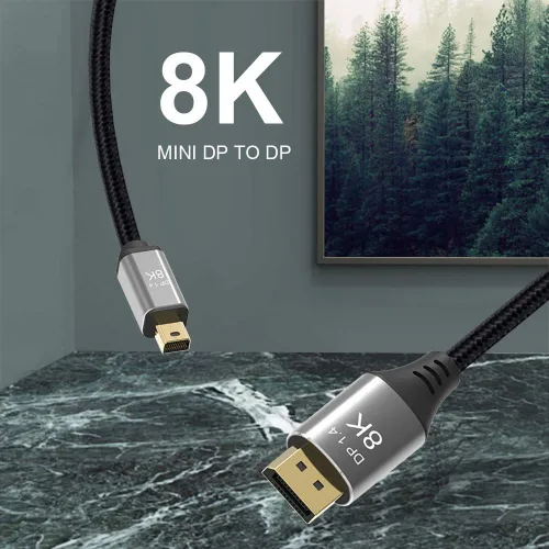 Miniatura 5 de Cable Mini DP a DisplayPort 8K de 3.3 pies de 3.3 ft, 8K a 60Hz, 4K a 144Hz, transmisión bidireccional, compatible con Macbook, Surface Pro, TV