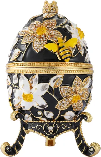 Miniatura 7 de QIFU Huevo de Pascua: Extra grande de 7 pulgadas, pintado a mano, esmaltado decorativo con bisagras, joyero, regalo único para decoración y Rojo