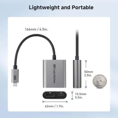 Miniatura 8 de Cable Matters Adaptador USB C a HDMI 2.1 de 48 Gbps con carga de 100 W, 4K 240 Hz /8K 60Hz HDR - Thunderbolt 4 compatible con iPhone 16/15 Pro Max