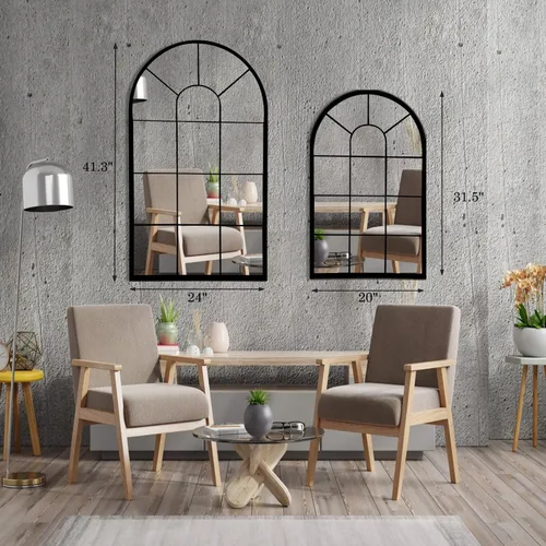 Miniatura 7 de HQiJun Espejo de ventana arqueado negro, espejos de pared decorativos de granja para sala de estar, dormitorio, entrada, tocador de baño, repisa