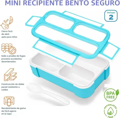 Miniatura 2 de kinsho Contenedor de aperitivos – Lonchera pequeña Bento para niños, niñas y pequeños MINI cajas a prueba de fugas, caja Bento para bebé para Azul
