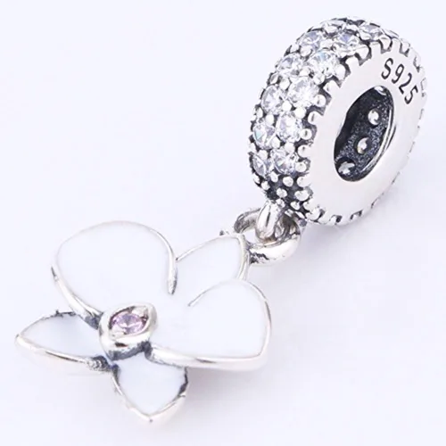 Miniatura 3 de Junyi Jewelry Abalorio de orquídea de plata de ley 925 con diseño de flor, para cumpleaños, aniversario, Navidad, para pulsera Pandora