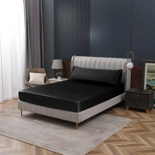 Miniatura 7 de Homiest Sábanas Ajustables de Satén Negro Tamaño Twin XL de Bolsillo Profundo Ropa de Cama Lujosa y Ultra Suave Sábana Inferior