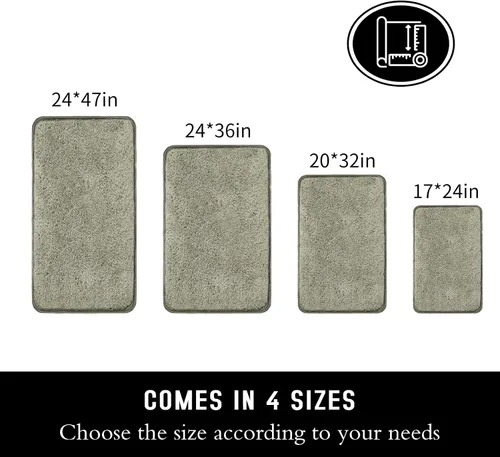 Miniatura 2 de Alfombra de baño de microfibra de 24 x 47 pulgadas, extra suave, peluda, antideslizante, absorbente de agua, lavable, color verde claro