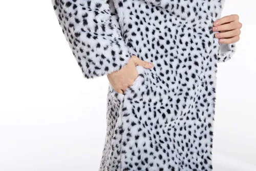 Miniatura 6 de UMREN Abrigos de piel sintética de leopardo para hombre, chaqueta larga de lujo, parka cárdigans