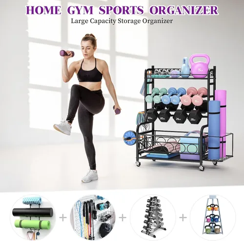 Miniatura 2 de VOPEAK - Estante de pesas ajustable para gimnasio en casa, estante de almacenamiento para esterilla de yoga, pesas rusas y equipo de entrenamiento