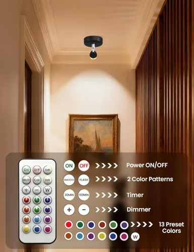 Miniatura 3 de KINDEEP Focos para interiores con control remoto: iluminación ascendente a batería, luces LED inalámbricas, temporizador y regulable, focos pequeños