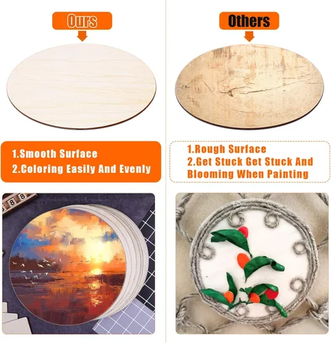 Miniatura 4 de Audab Paquete de 5 círculos de madera de 14 pulgadas sin terminar para manualidades, colgador de puerta, diseño de puerta, quema de madera