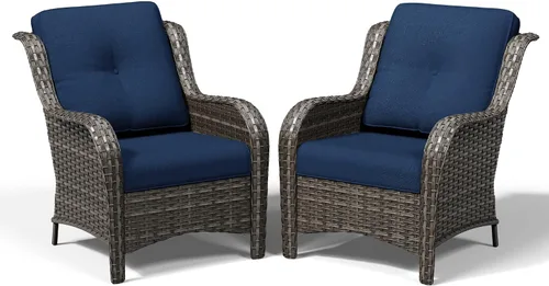 Miniatura 9 de Joyside Juego de 2 sillas de mimbre para exteriores, sillas de comedor de mimbre de polietileno con cojines de asiento de 4 pulgadas