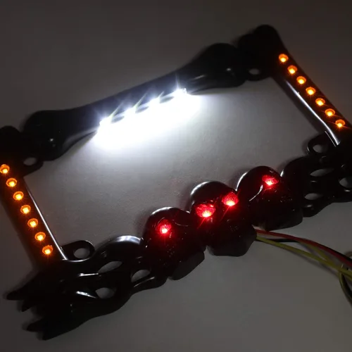 Miniatura 5 de MT294-006- 3D SKULL FLAME BONES NEGRO MOTOCICLETA PLACA MARCO Compatible con HARLEY-DAVIDSON Negro