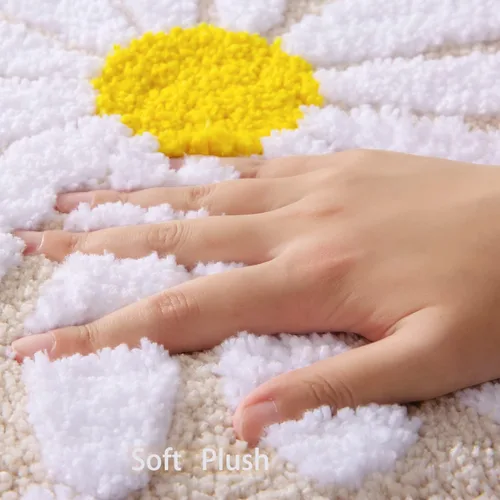 Miniatura 2 de QJHOMO Alfombra de baño beige con diseño de margaritas, decoración de flores blancas y amarillas, alfombra antideslizante de microfibra, súper