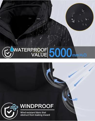 Miniatura 4 de MAGCOMSEN - Chaqueta de esquí 3 en 1 para mujer, con forro interior de vellón, chaqueta tipo parca rompevientos e impermeable para el invierno