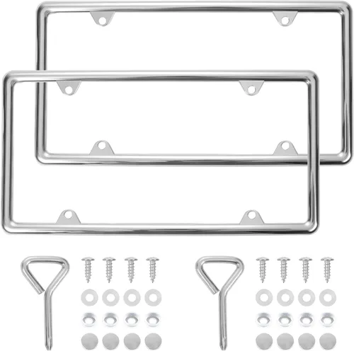 Miniatura 8 de Marco de matrícula cromado hecho de metal de aleación de zinc, accesorios universales para automóvil, 1 paquete de soporte para matrícula que nunca