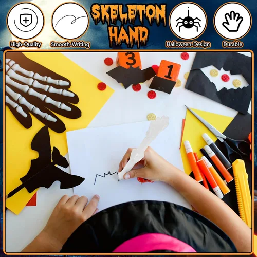 Miniatura 4 de Seajan 50 bolígrafos de Halloween que brillan en la oscuridad con huesos de calavera novedosos bolígrafos de enfermería creativos para niños
