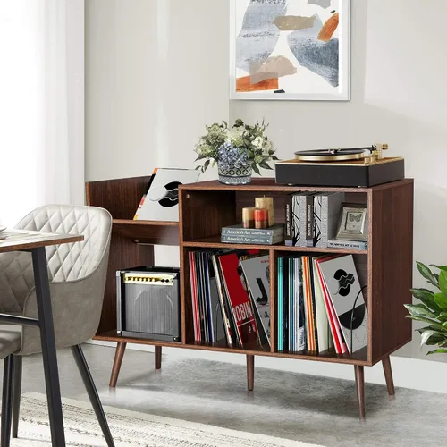 Miniatura 5 de QHITTY Soporte para tocadiscos, mesa moderna de mediados de siglo con patas de madera, soporte giratorio para discos con capacidad para hasta 300