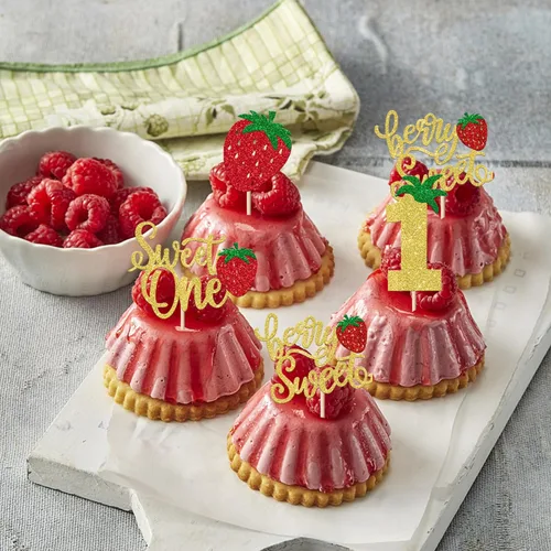 Miniatura 4 de Paquete de 24 adornos para cupcakes Sweet One con purpurina para primer cumpleaños, fresa, cupcakes, para frutas, baby shower, primer cumpleaños
