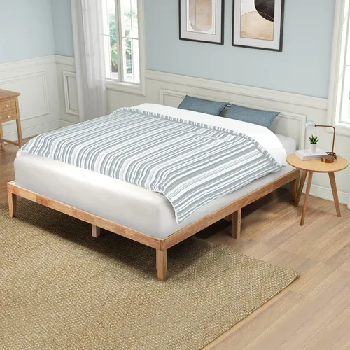 Miniatura 7 de Marco de cama de madera de goma tamaño Queen con almacenamiento para dormitorio, marco de cama resistente con soporte de listones de madera maciza