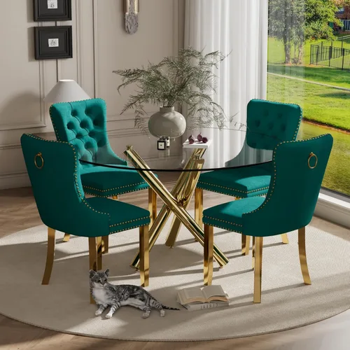 Miniatura 23 de Juego pequeño de mesa redonda con tapa de vidrio transparente para 2, 36'' Juego moderno de lujo para cenas circulares, 3 piezas Juego minimalista