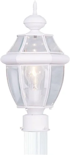Livex Lighting 2153-03 Poste para exteriores con pantallas de vidrio biselado transparente, color blanco | Persianas de vidrio biselado transparente