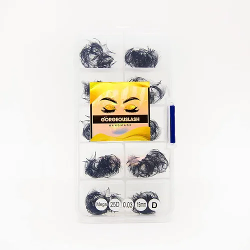 Miniatura 7 de Extensiones de pestañas 20D, 25D. 500 abanicos de pestañas prefabricados. Extensiones de pestañas. Hechas a mano (20D - rizo D - 0.03, 0.55 pulgadas)