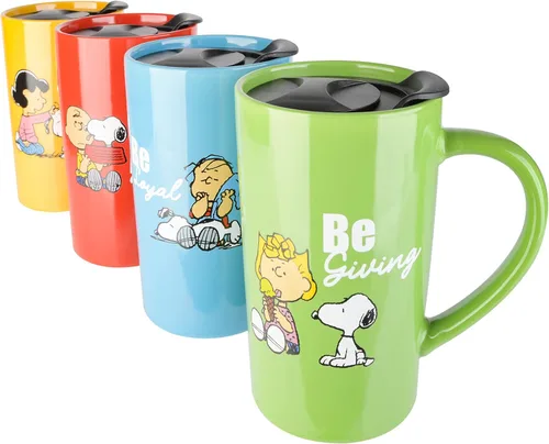 Miniatura 2 de Peanuts Snoopy Gentle Reminders - Juego de tazas de viaje de cerámica de 18 onzas con tapa, paquete de 4, colores surtidos, juego de tazas de café