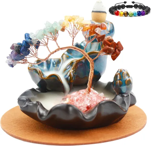 Dreamgirnh Quemador de incienso de reflujo Chakras, fuente de incienso de árbol de cristal, soporte de incienso de cono, estante de sala de estar,