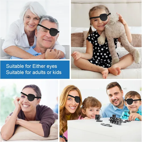 Miniatura 8 de 2 parches oculares para adultos y niños, parche ocular ajustable 3D para ojo derecho o izquierdo, cubierta de un ojo para ojos perezosos, disfraz