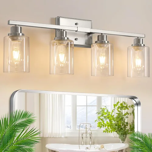 Miniatura 15 de Ascher 2 luces de pared, lámpara de tocador moderna con acabado negro, luz de pared con pantalla de vidrio transparente para espejo, pasillo