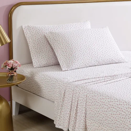 Betsey Johnson - Juego de sábanas de percal de algodón con funda de almohada a juego, frescas y ligeras, ligeras y transpirables, esenciales para