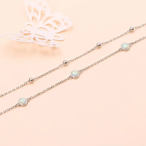 Miniatura 2 de FLYOW Tobillera para mujer de plata de ley S925 ajustable con cuentas de corazón con dije de corazón