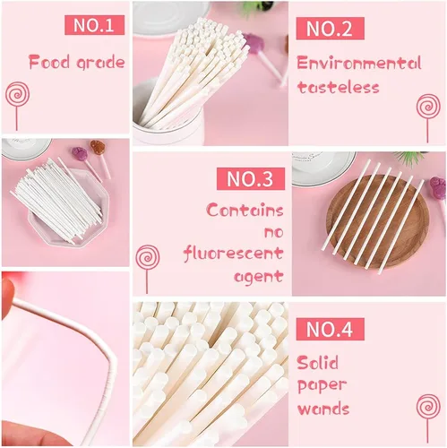 Miniatura 3 de 500 palitos blancos de piruleta de 4 pulgadas, palitos de papel para derretir dulces, postres, paletas de pastel, chocolate y galletas
