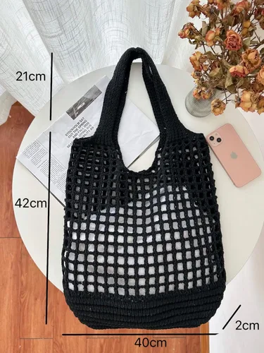 Miniatura 2 de ENBEI Bolso de playa plegable para mujer, lavable y ligero, bolso de hombro tejido ecológico para viajes, compras, regalos