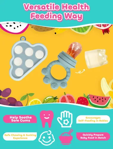 Miniatura 2 de Juego de moldes para paletas y alimentadores de alimentos, alimentador de frutas para bebés para alivio de la dentición y autoalimentación segura