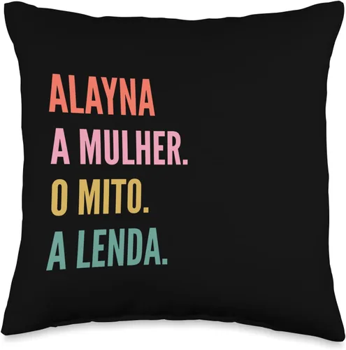 Designs De Nomes Engraçados Para Mulher Divertido cojín portugués Alayna con diseño de primer nombre, 16 x 16 pulgadas, multicolor