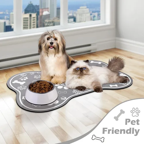 Miniatura 7 de Alfombrilla para Comida de Perros y Gatos, Alfombrilla para Alimentación de Mascotas de Absorción Rápida, Alfombrilla para Perros en Forma de Hueso