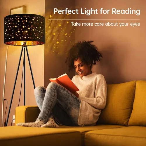 Miniatura 6 de BoostArea Lámpara de pie, lámpara de pie con trípode, bombilla LED de 8W, pantalla decorativa, lámpara de pie estilo de mediados de siglo para sala