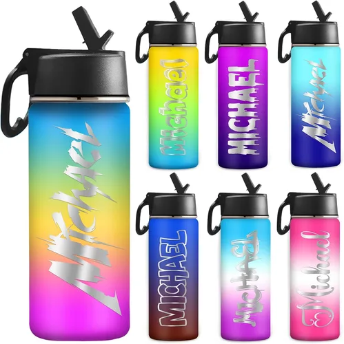 Miniatura 14 de Botella de agua personalizada, botella de agua deportiva personalizada con nombre, botella de acero inoxidable aislada al vacío con tapa