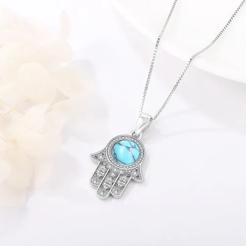 Miniatura 76 de Aniu Joyería de plata de ley 925 Hamsa de Fátima para mujer con circonita cúbica, viene con caja de regalo negra