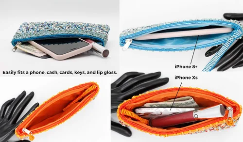 Miniatura 8 de Clutch con cuentas de peltre bolso grande de noche pulsera comercio justo y hecho a mano