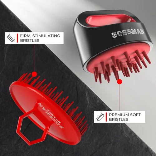 Miniatura 5 de Bossman Masajeador y cepillo de champú para cuero cabelludo (3 pulgadas, rojo) - Cepillo exfoliante para cuero cabelludo - Limpiador de cabeza